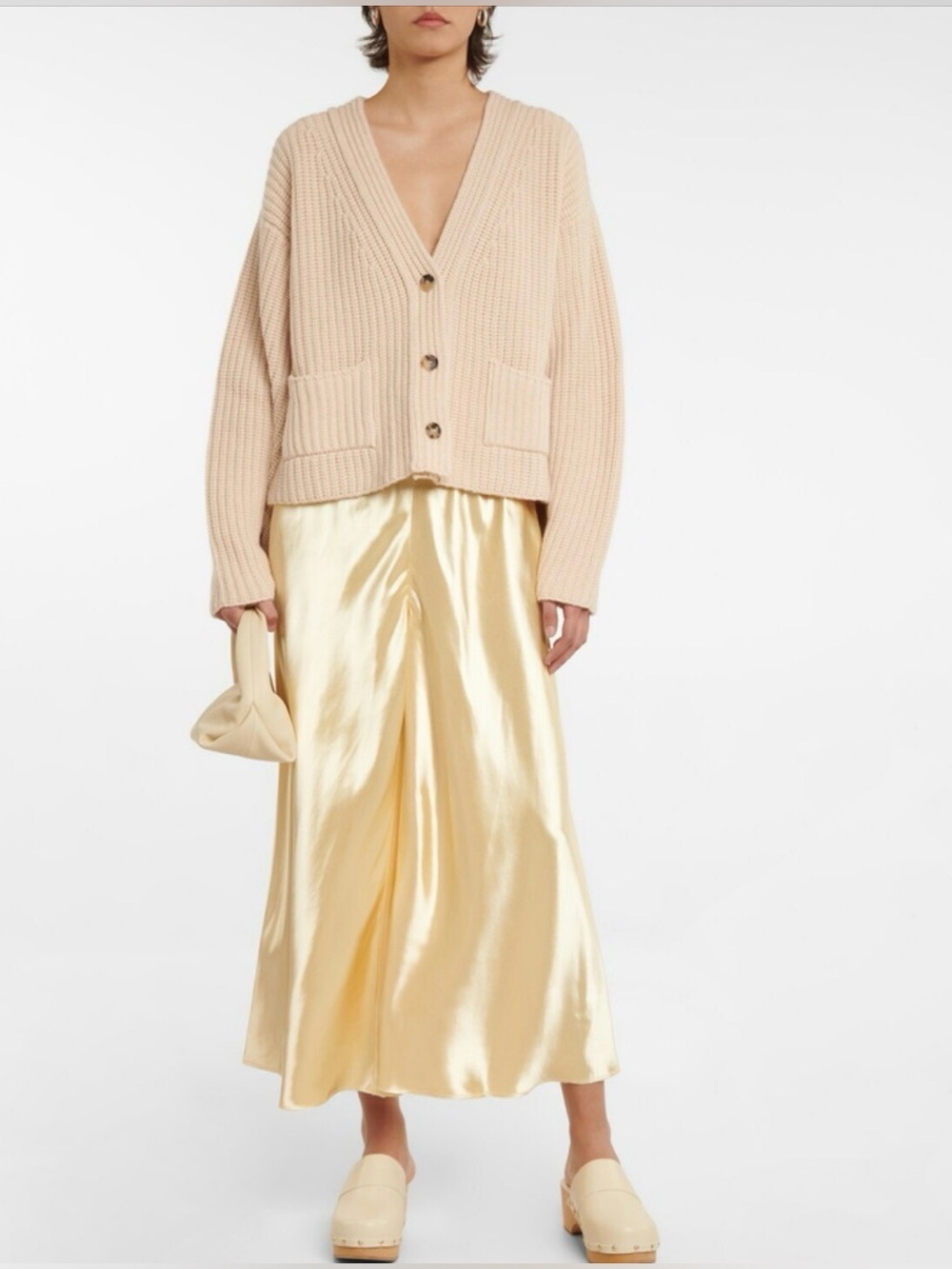 KHAITE Wide Leg Silky Pale Yellow Pants